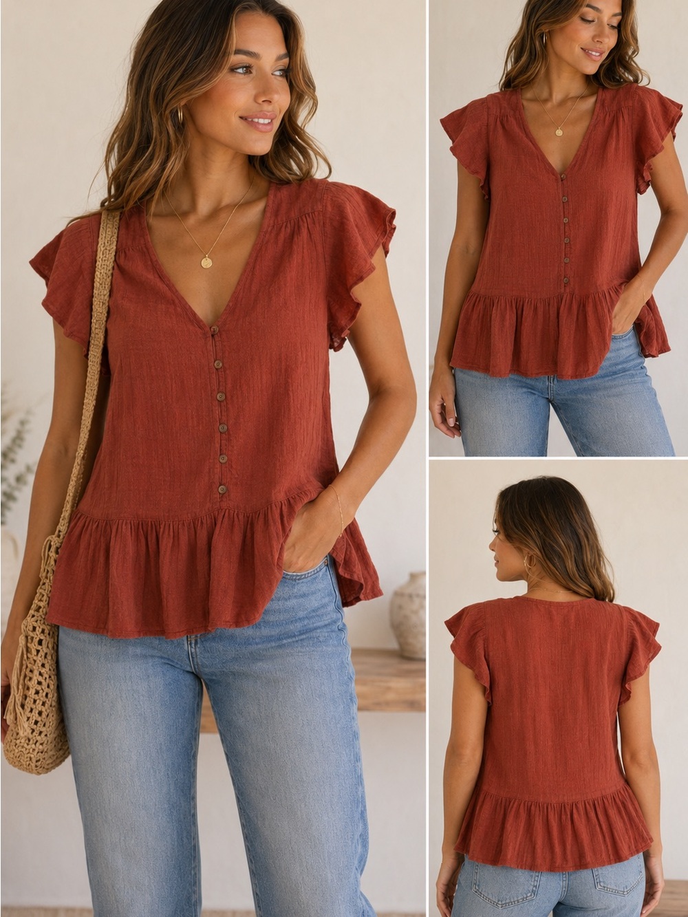 🤎 Little Lies Rust Peplum Blouse | Size 12
